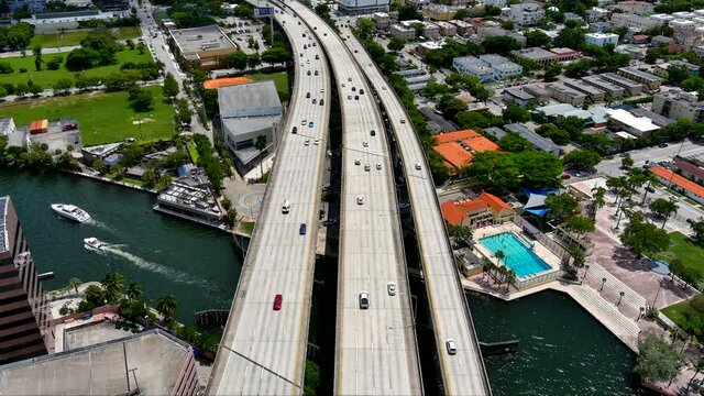 Miami I95 Highway and river Aerial South