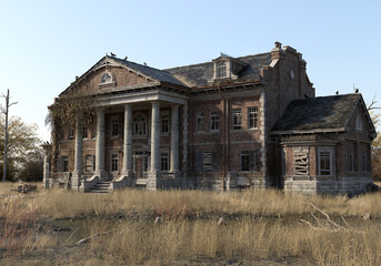 Abandoned ancient mansion 3d render - 446655921