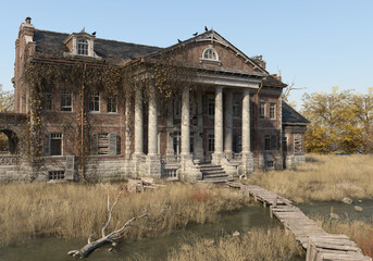 Abandoned ancient mansion 3d render - 446655950