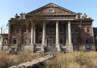 Abandoned ancient mansion 3d render - obrazy, fototapety, plakaty