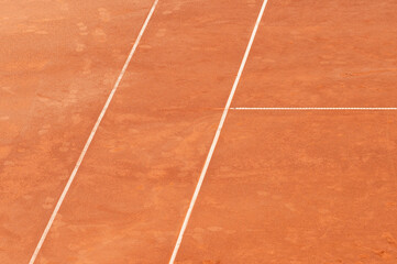 Empty clay tennis court and net. Professional sport concept. Horizontal sport poster, greeting cards, headers, website