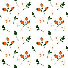 orange berries with green leaves on white background summer spring autumn seamless pattern vector 