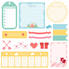 Cute sticky note. Stationary set .Printable planner stickers. Template for your message. Decorative planning element. Cute note. Vector illustration.
