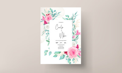 wedding invitation card with beautiful blooming lily and rose flower