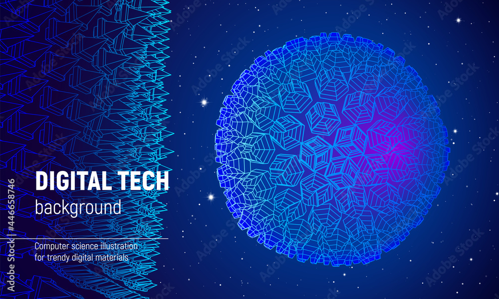 Aufkleber Wireframe sphere in technology background or presentation template. Abstract 3D grid element in science themed illustration.