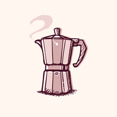 

Moka pot coffee drink vintage sketch vector illustration