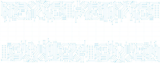 Blue circuit board electronic or electrical line with copy space, engineering technology concept vector background