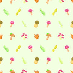 Seamless Pattern Abstract Elements Mushrooms Leaves Leaf Forest Vector Design Style Background Illustration Texture For Prints Textiles, Clothing, Gift Wrap, Wallpaper, Pastel