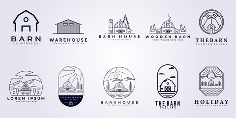 Fototapeta na wymiar set bundle collection barn house water warehouse factory storage farm house farmland logo vector illustration icon symbol template badge label isolated template design