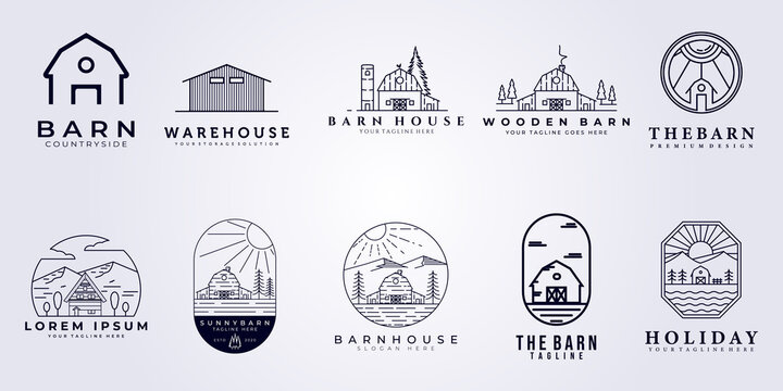 set bundle collection barn house water warehouse factory storage farm house farmland logo vector illustration icon symbol template badge label isolated template design