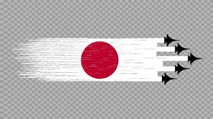 Naklejka premium Japan flag with military fighter jets isolated on png or transparent ,Symbols of Japan, template for banner,card,advertising ,promote,commercial, ads, web design,poster, vector