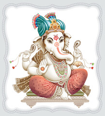 High Resolution Indian Gods Ganesha Digital Painting - obrazy, fototapety, plakaty