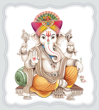 Ganesha, Hindu God of Beginnings, on Lotus Flower. Silhouette Ink Sketch  11880522 Vector Art at Vecteezy