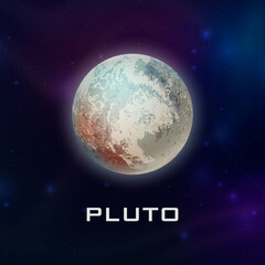 Planet Pluto. Vector 3d Realistic Space Planet in Space Starry Sky. Galaxy, Astronomy, Space Exploration Concept. Pluto Template Closeup