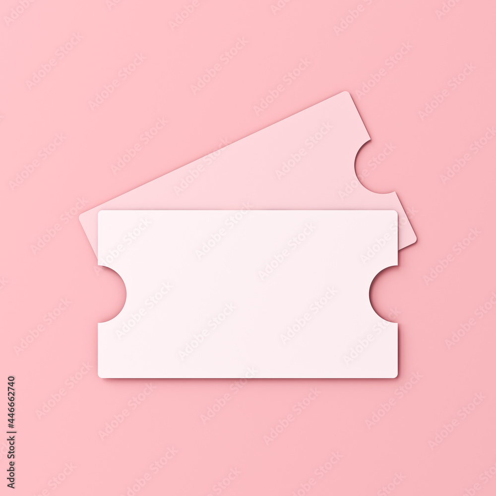 Poster Blank minimal tickets isolated on pink pastel color background with shadow minimalism conceptual 3D rendering