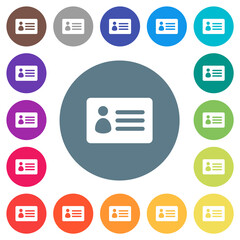 ID card flat white icons on round color backgrounds