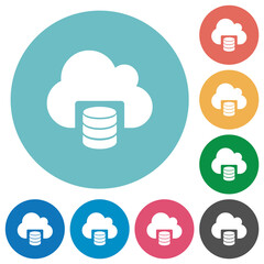 Cloud database flat round icons