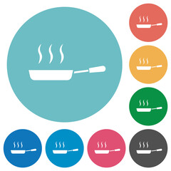 Steaming frying pan side view flat round icons