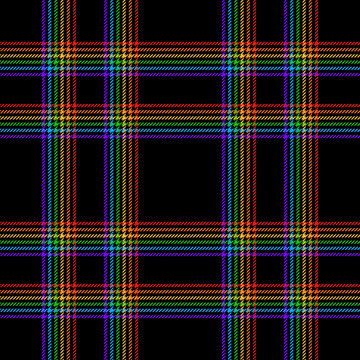 Check plaid pattern. Multicolored bright rainbow texture. Seamless colorful houndstooth vector background for flannel shirt, skirt, blanket, throw, other modern spring autumn winter textile print.