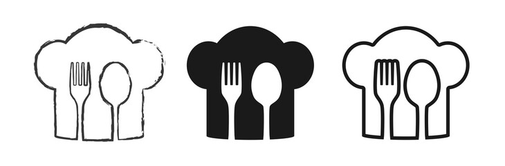 Chef hat symbol with fork and spoon icon