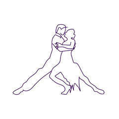 Couple dancing tango line art on white background
