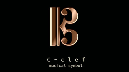 C-clef. SYMBOL OF MUSICAL WRITING. Key signature. Solfège, music education. A stylish card with reference to art. Isolated element in ocher tones and design effects. Distinguished fund. Clave de Do. - obrazy, fototapety, plakaty