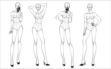 Fashion figure ten heads design template croquis 