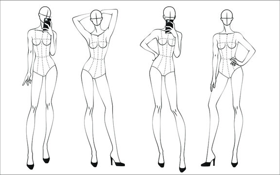 Fashion figure ten heads design template croquis 