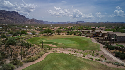 Fototapeta na wymiar A high definition aerial view of a golf course located in the southwestern United States.
