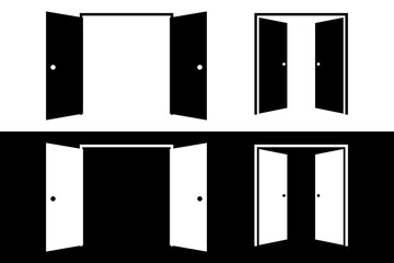 Open double door line icon. Black and white. Illustration vector