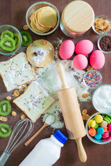 Confectionery and cake equipment,Bowls of ingredients needed for baking colorful cupcakes