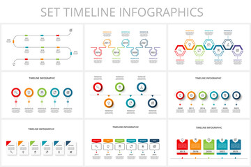 Set timeline with elements, infographic template for web, business, presentations, vector illustration