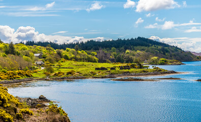 Naklejka premium A view down Loch Dunvegan on the island of Skye, Scotland on a summers day