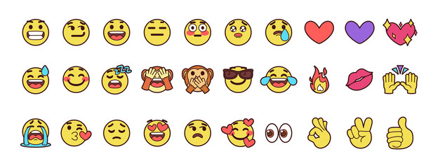 Set of cute emoji cartoon Vector illustration