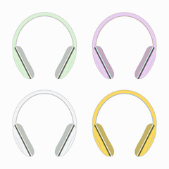 A set of headphones in different colors, gray, yellow, green. Wireless headphones for audio images, product cards, entertainment. Vector flat illustration in color