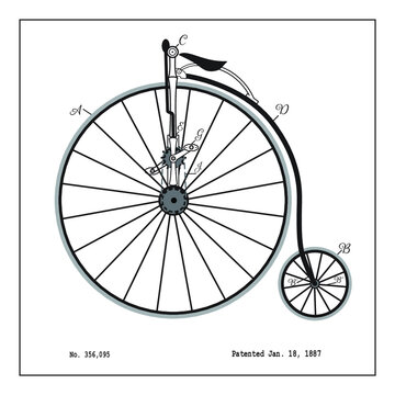Vintage big wheel bike vector. Vintage, Victorian patent graphic.  Perfect for social media