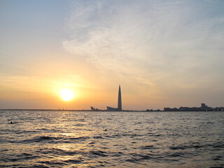 Sunset on the coast of the bay