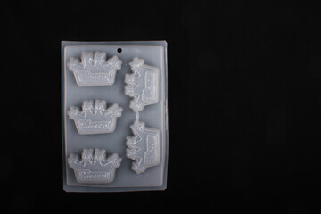 Crown shape white thermoformed plastic mold for chocolate, soap or jelly