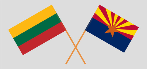 Crossed flags of Lithuania and the State of Arizona. Official colors. Correct proportion