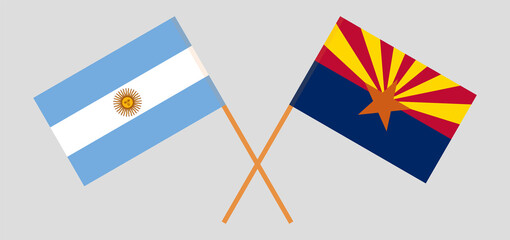 Fototapeta na wymiar Crossed flags of Argentina and the State of Arizona. Official colors. Correct proportion