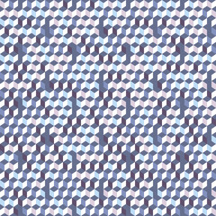 3D playful seamless vector pattern. Blue, violet and white geometric texture with tiled rhombuses. Great for fashion fabric, interior design, wallpaper, wrapping paper and stationery.