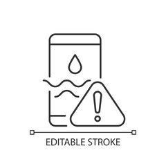 Water damage linear icon. Fix liquid damaged mobile phone. Drop smartphone into water. Thin line customizable illustration. Contour symbol. Vector isolated outline drawing. Editable stroke