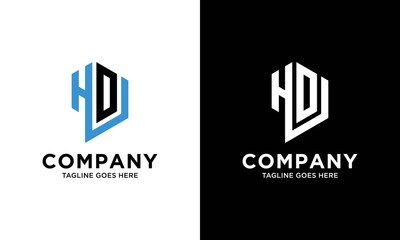 HDU Logo monogram with hexagon shape style design template isolated