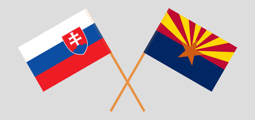 Crossed flags of Slovakia and the State of Arizona. Official colors. Correct proportion