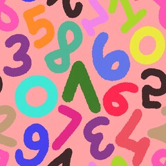 Obraz premium Abstract Hand Drawing Colorful Numbers Seamless Pattern Isolated Background