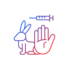 No rabbit testing gradient linear vector icon. Ban for harmful clinical trials on hares. Alternative to animal testing. Thin line color symbols. Modern style pictogram. Vector isolated outline drawing