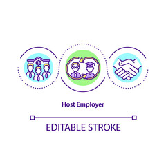 Host employer concept icon. Hosting international interns abstract idea thin line illustration. Providing high quality experience for trainees. Vector isolated outline color drawing. Editable stroke