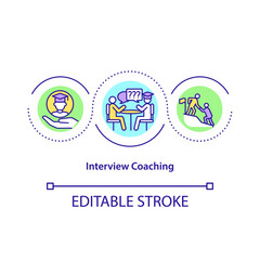 Interview coaching concept icon. Professional trainer abstract idea thin line illustration. Practicing speaking and presentation skills. Vector isolated outline color drawing. Editable stroke