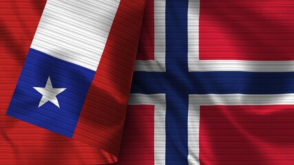 Norway and Chile Realistic Flag – Fabric Texture 3D Illustration