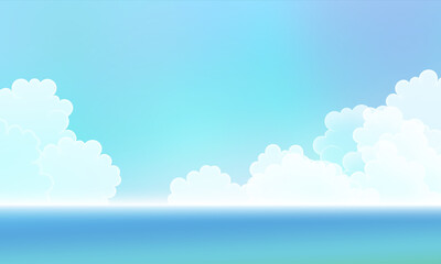 blue sky and white puffy  clouds cartoon illustration vector horizon ocean